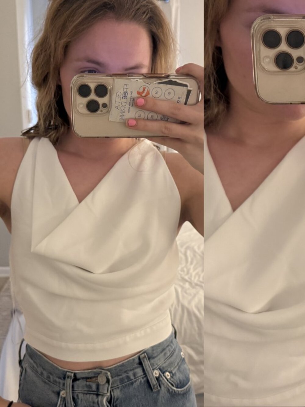 Zara White Cowl Neck Cropped Tank Top